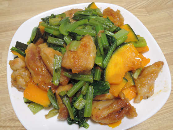 Image: カボチャと豚肉と小松菜の甘辛炒め