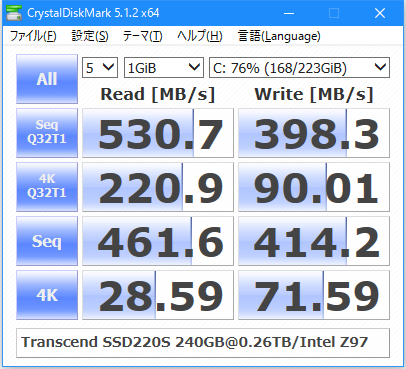 Image: Transcend SSD220S 240GB購入直後ベンチ