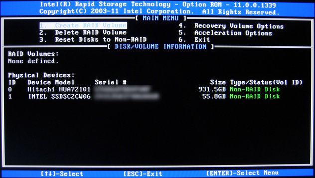 Image: IRST Option ROM画面からRAIDを設定する