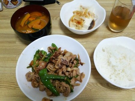 Image: 140801 豚肉とししとう炒め/かぼちゃ味噌スープ [cook]