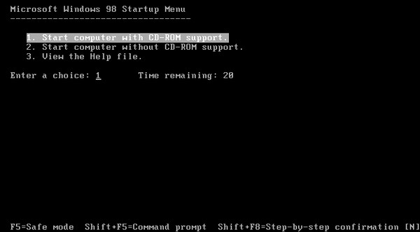 Image: Microsoft Windows 98 Startup Menu