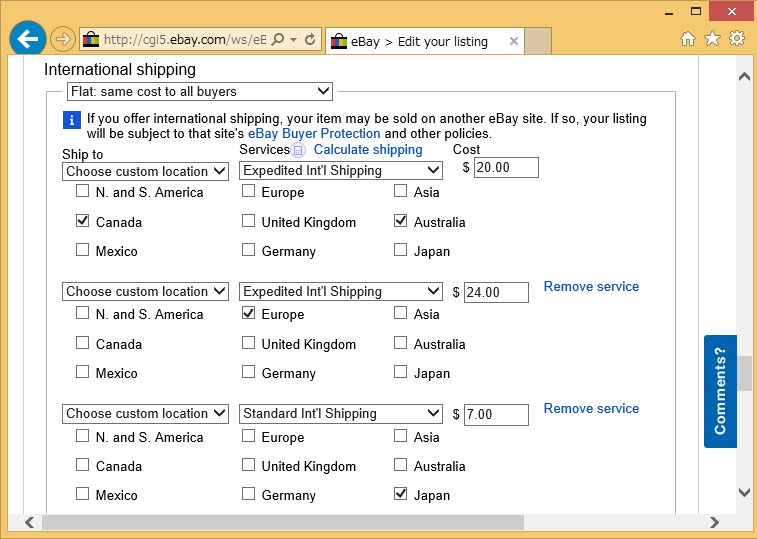 Image: International shipping - Create your listing in ebay