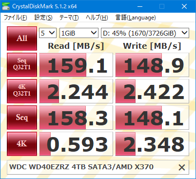 Image: CrystalDiskMark 5.1.2 WD40EZRZ 4TB