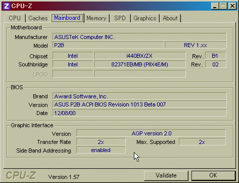 Image: CPU-Z 1.57 running on Pentium III