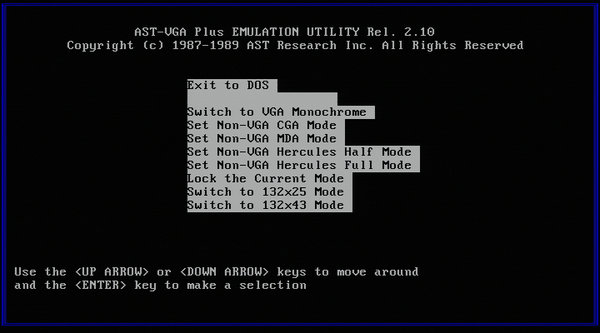 Image: AST-VGA Plus Emulation Utility
