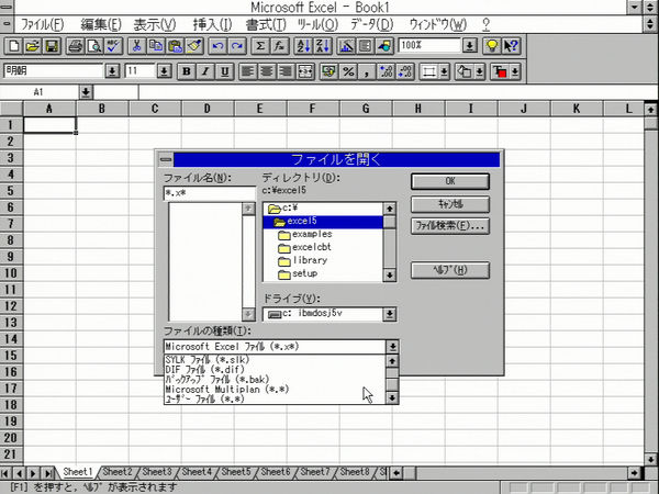 Image: Microsoft Excel 5.0 ファイルを開く