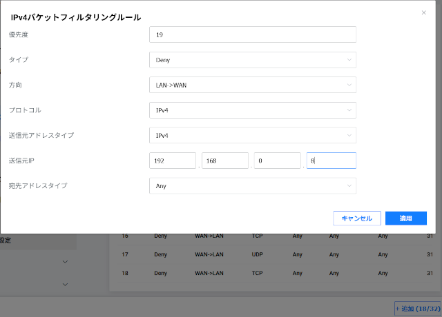 Image: IPv4パケットフィルタリングルール
