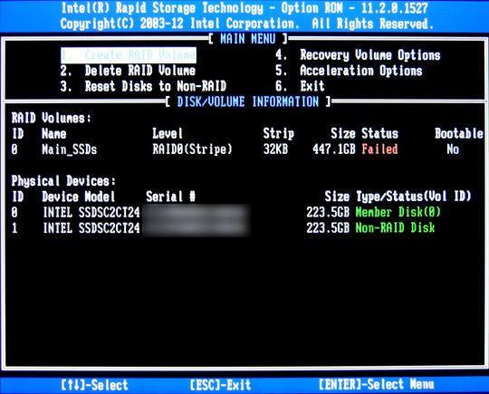 Image: IRST RAID0 Status - Failed からの復旧 [Win8]